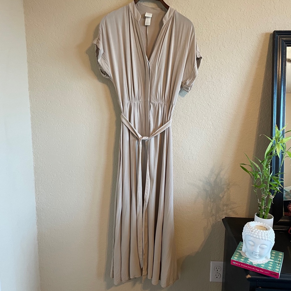 Long Taupe Shirt Dress
